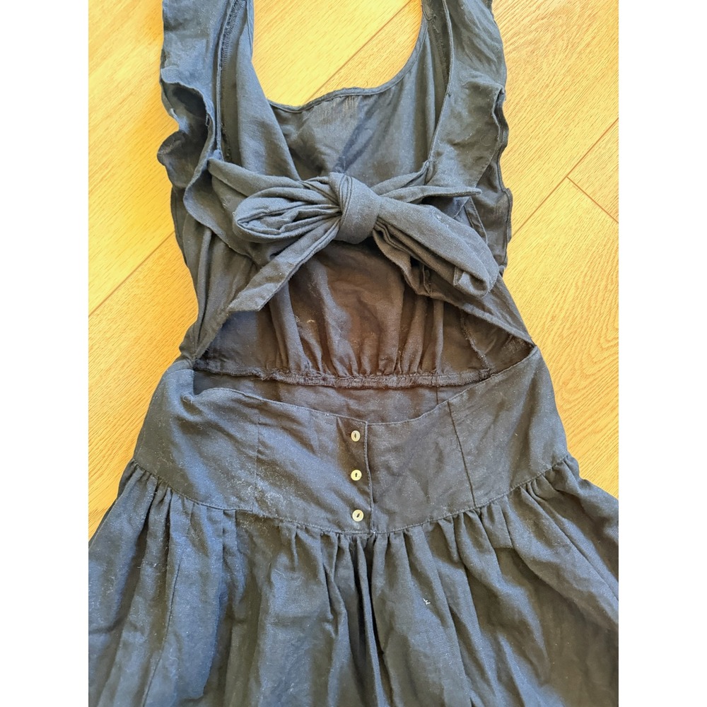 Free People Navy Blue Ruffle Open Back Bow Mini Dress Womens XS Fit & Flare - Picture 7 of 8
